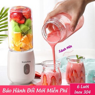 [6 LƯỠI DAO] [ TẶNG NẮP XÁCH TIỆN DỤNG] MÁY XAY MINI, MÁY XAY SINH TỐ MINI cầm tay đa năng KANCHHI