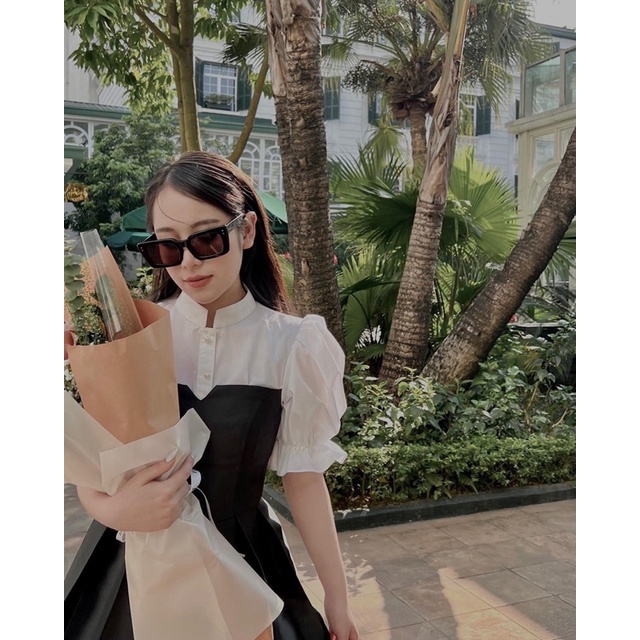 Set pelum tiểu thư, set áo tiểu thư đen phối tay cố trắng và chân váy ôm chất xinh lịm người