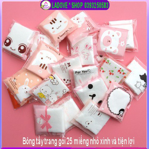 Bông Tẩy Trang Mini Bỏ Túi Du Lịch - Bông tẩy Trang Gói 25 Miếng Xinh Xắn