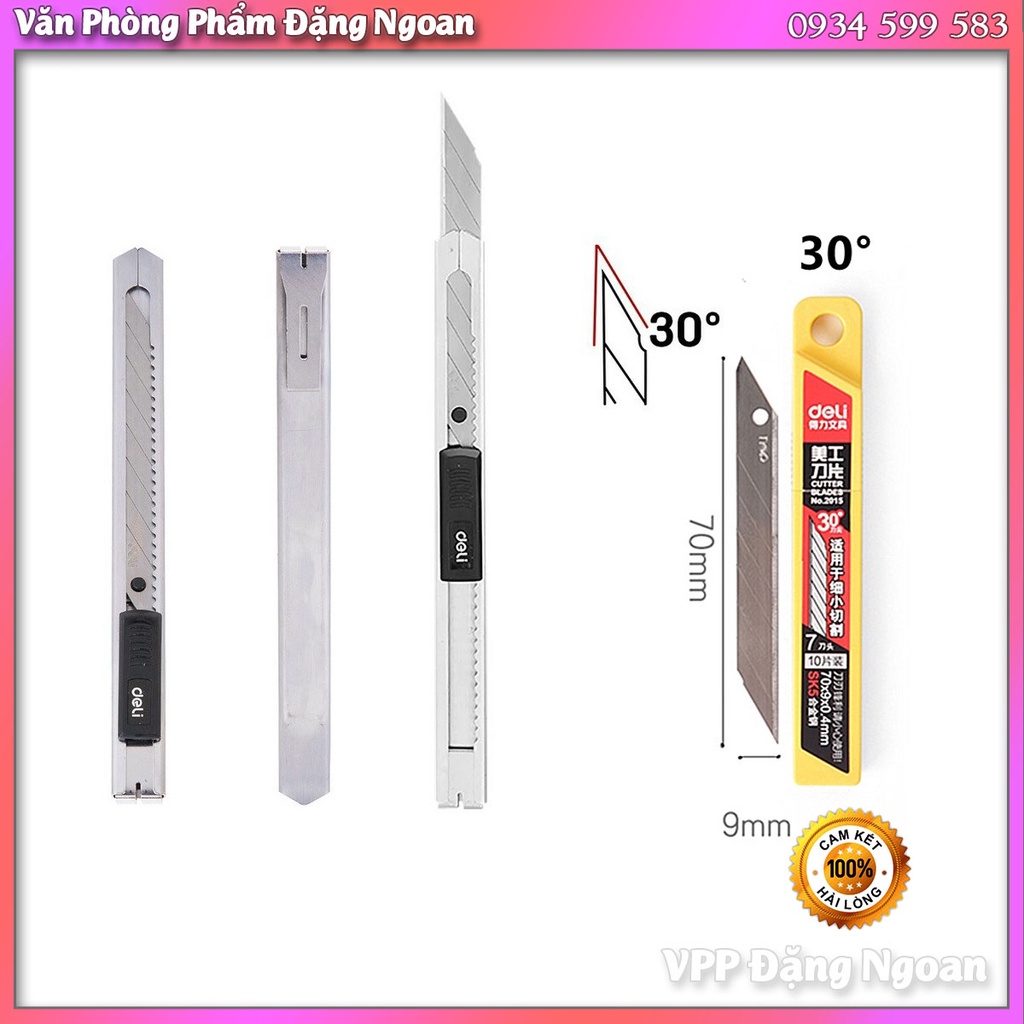 ❤️ Combo dao rọc giấy 30 độ + hộp 10 lưỡi của Deli