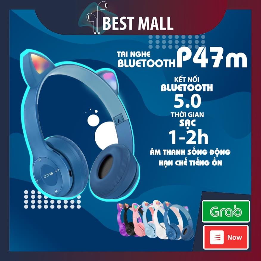 Tai Nghe Mèo Headphone Chụp Tai Bluetooth 5.0 P47M Không Dây Hình Tai Mèo Dễ Thương Giá Rẻ Siêu Cute 2022