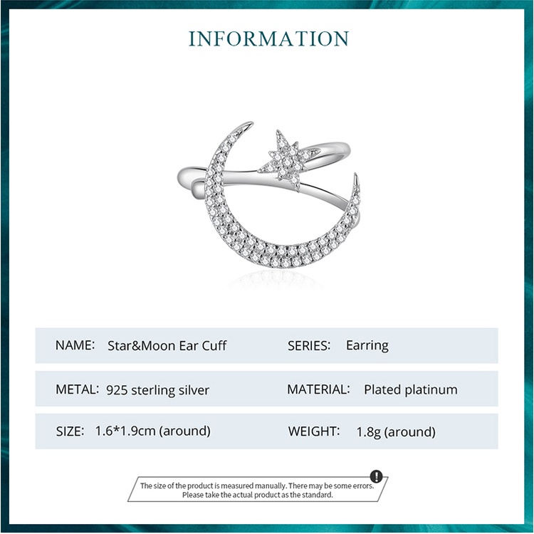 BAMOER Bông Tai bạc 925 HìNh MặT Trăng Ngôi Sao ThờI Trang