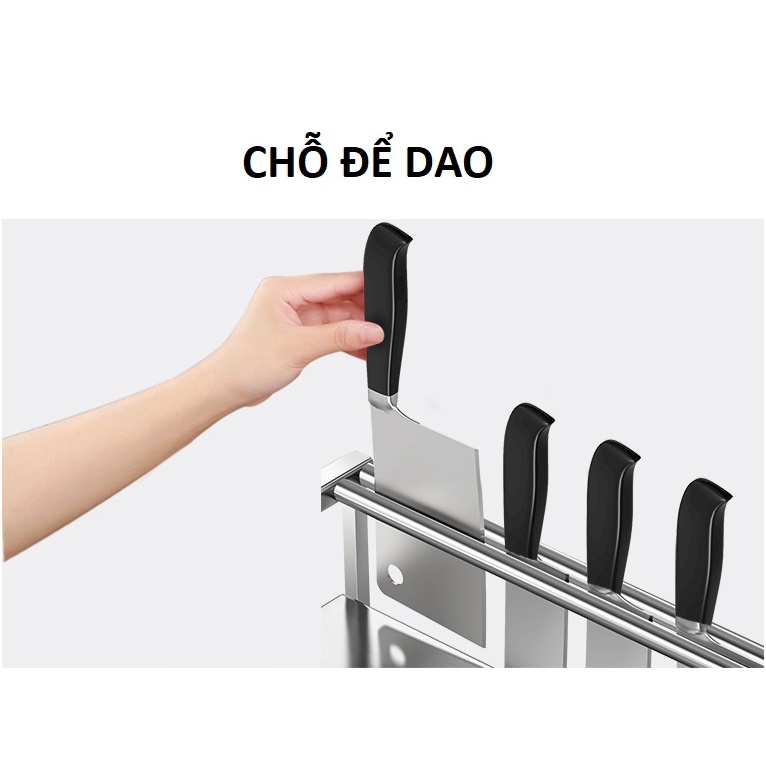 Kệ để lọ gia vị, giá để gia vị mắm muối, có chỗ để thớt, Inox 304