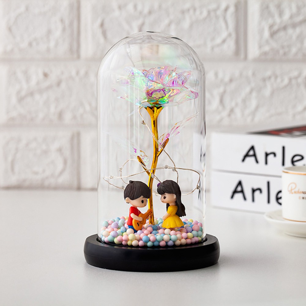 Bông Hồng Vĩnh Cửu Bằng Lá Vàng Có Đèn Led Sáng Tạo