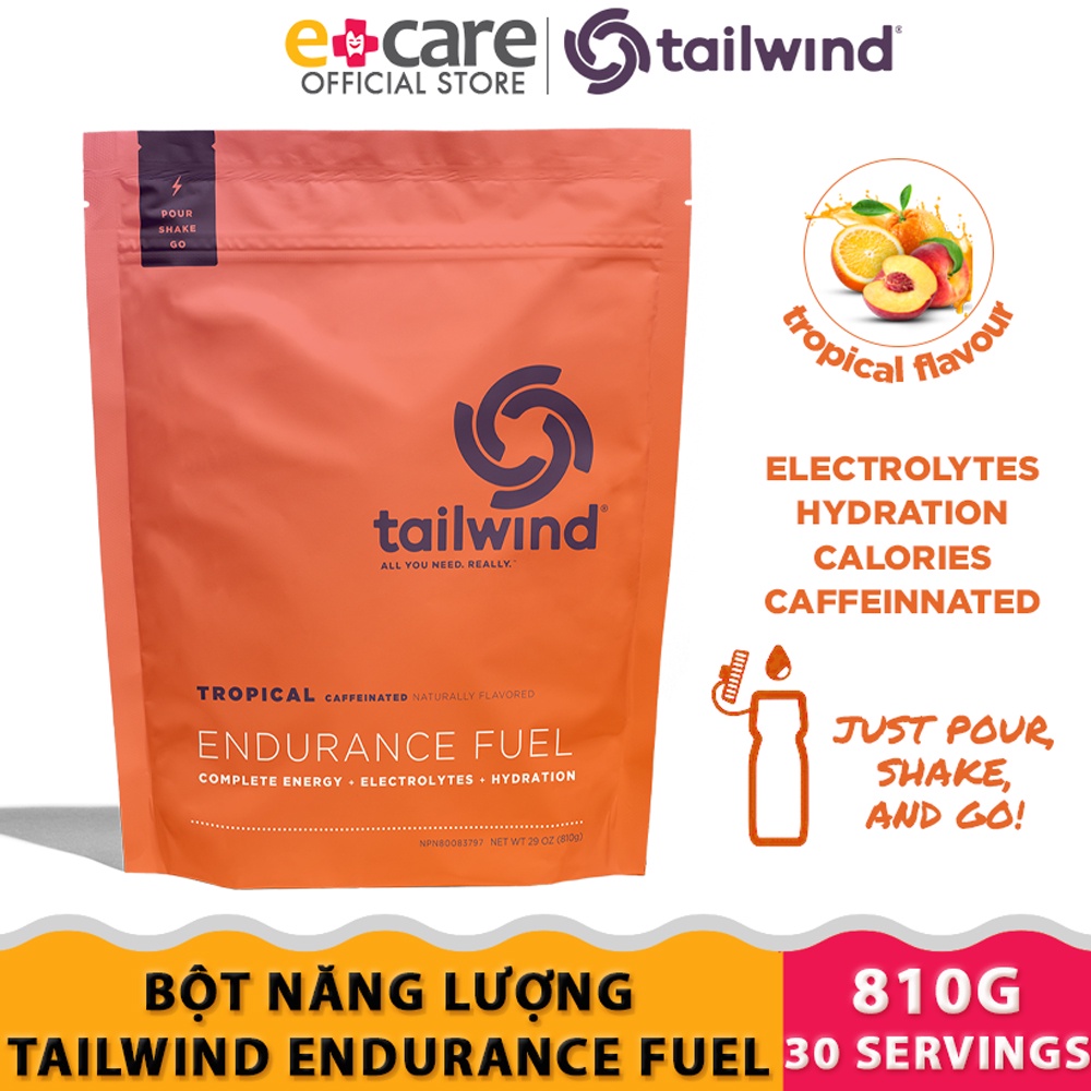 Bột Dinh Dưỡng Thể Thao Tailwind Endurance Fuel Tropical Buzz Caffeinated gói 810g