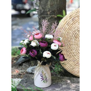 🌺Hoa Trà Lụa Gấm Vân 30cm🌺 - Cành hoa giả
