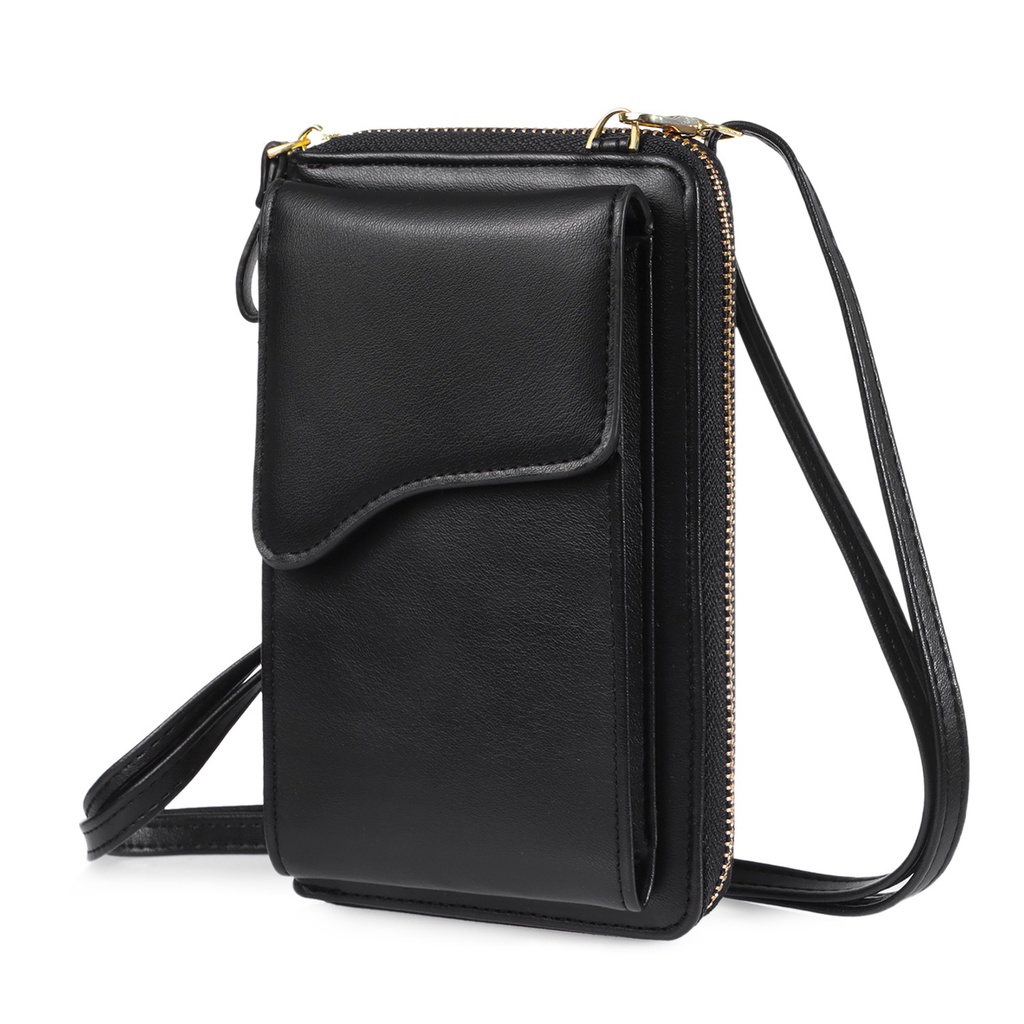 NEXTSHOP Fashion One-shoulder Messenger Mobile Phone Bag Travel Long Wallet with Shoulder Strap Crossbody New PU leather Pure Color Large-capacity Card Wallet Handbag/Multicolor