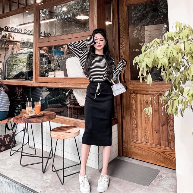 SET ÁO KẺ CHÂN VÁY-video ảnh sàn thật