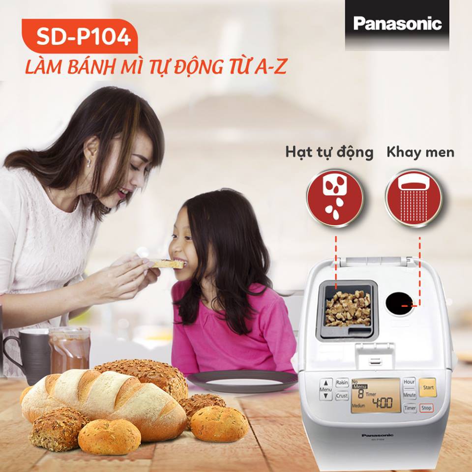 Máy làm bánh mì tự động gia đình PANASONIC SD-P104WRA