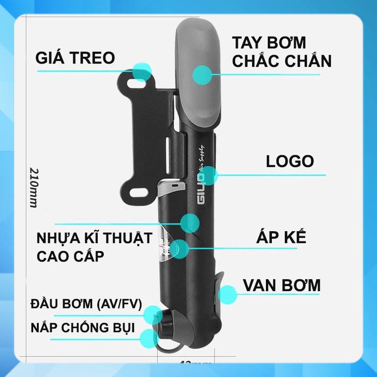 Bơm Xe Đạp Cầm Tay Kèm Đồng Hồ Áp Suất Lốp, Gắn Được Tân Xe, Bơm Xe Đạp Di Động Mini Tiện Lợi.