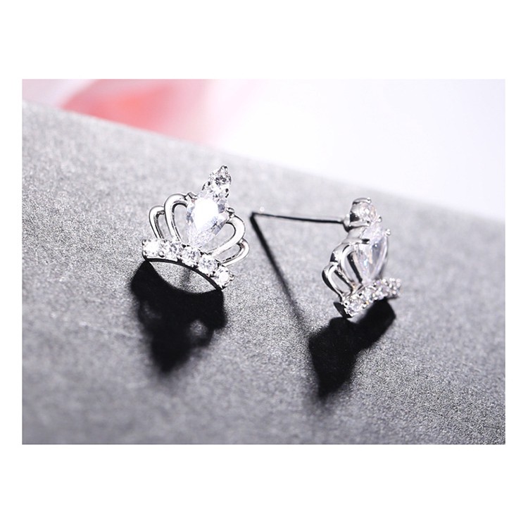 Khuyên Tai Bạc Hình Vương Miện Phong Cách Hàn Quốc Xinh Xắn Dành Cho Nữ