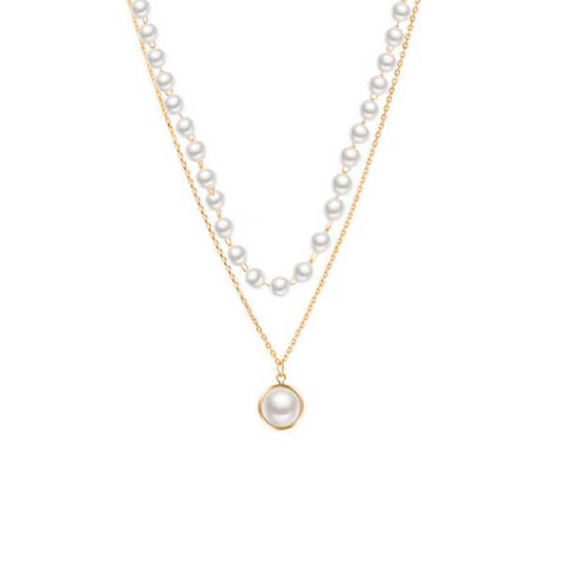 Dây chuyền hai lớp đính ngọc trai phong cách retro đơn giản