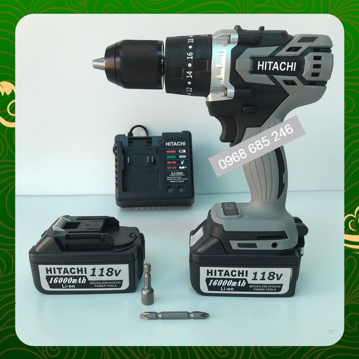 Máy Khoan pin  Hitachi 118V 3 chức năng, CÓ BÚA, LÕI ĐỒNG, Pin 10 cell, Kèm mũi vít, mũi tôn