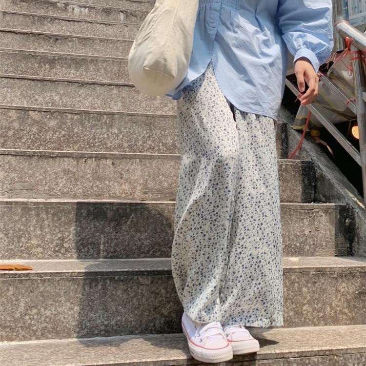 Quần Dài Lưng Cao Ống Rộng Họa Tiết Hoa Thời Trang Mùa Hè Cho Nữ