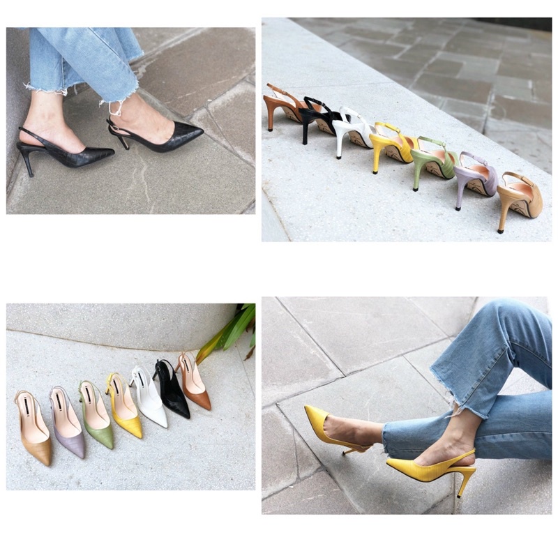 Giày cao gót mũi nhọn dáng slingback gót nhọn cao 8cm thời trang cao cấp