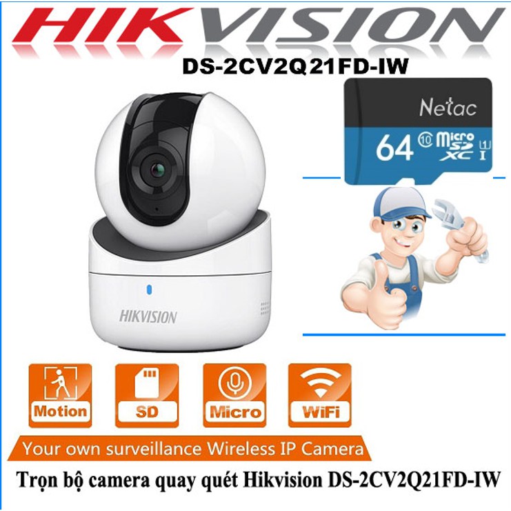 Camera Wifi 2MP 1080P Hikvision DS-2CV2Q21FD-IW  Đàm Thoại Trong Nhà  IP Hik Q21 2M - Hàng Chính Hãng