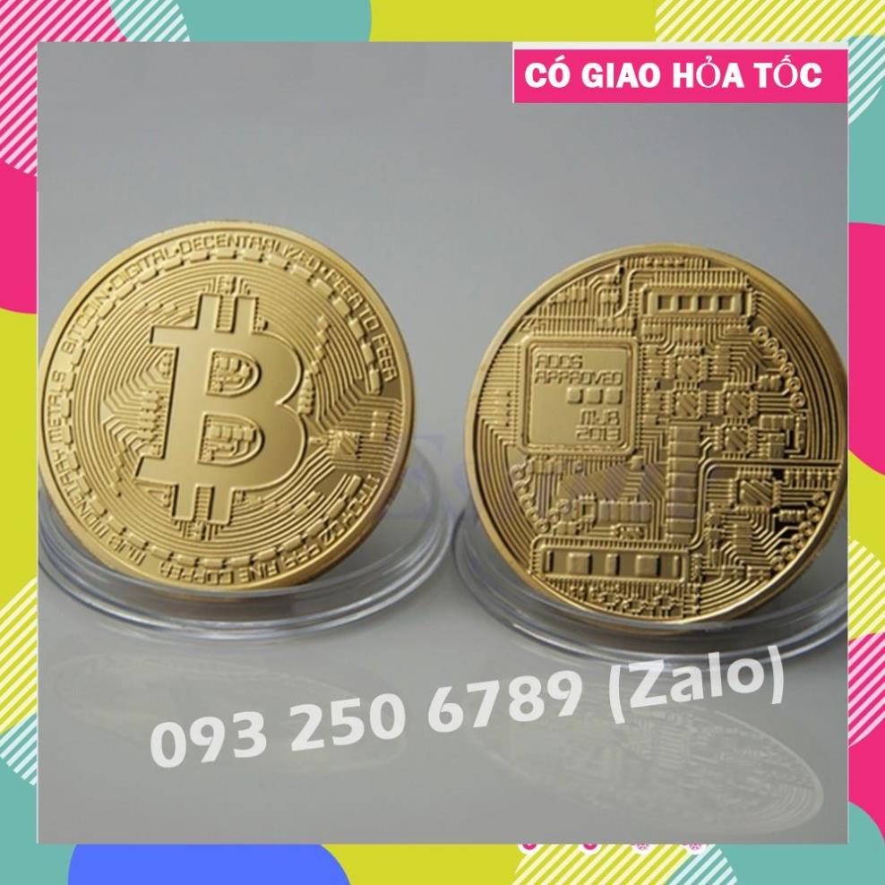 FREESHIP Đồng Xu Bitcoin Mạ Vàng 24K