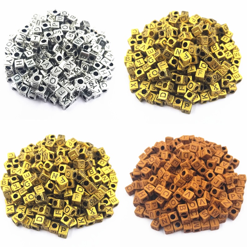 Bộ 50 Hạt Vuông Có Chữ Tự Làm Vòng Tay Trang Sức 6mm