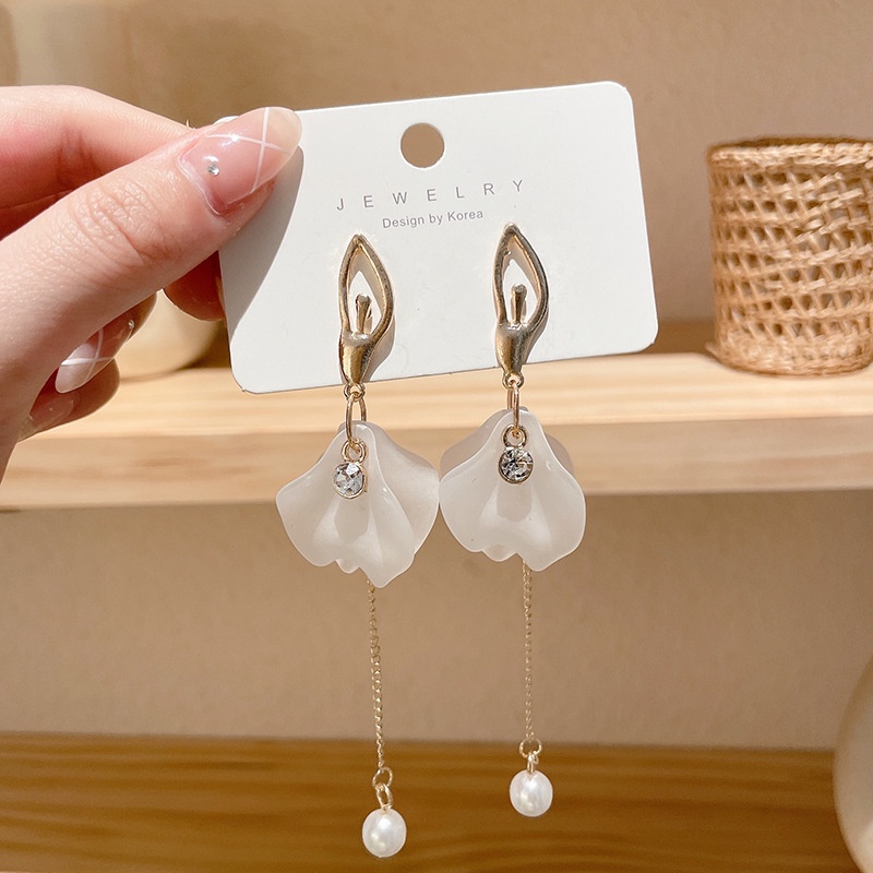 (MớI) Bông Tai HìNh Hoa ĐíNh NgọC Trai Giả Xinh X