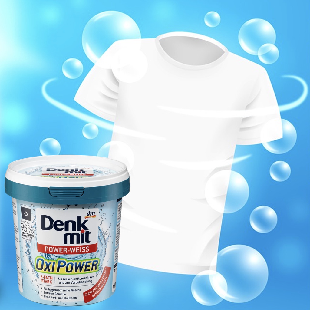 Bột tẩy trắng tẩy vết ố vàng trên quần áo trắng Denkmit trả lại cho quần áo vẻ trắng sáng tinh tươm hộp 750gr