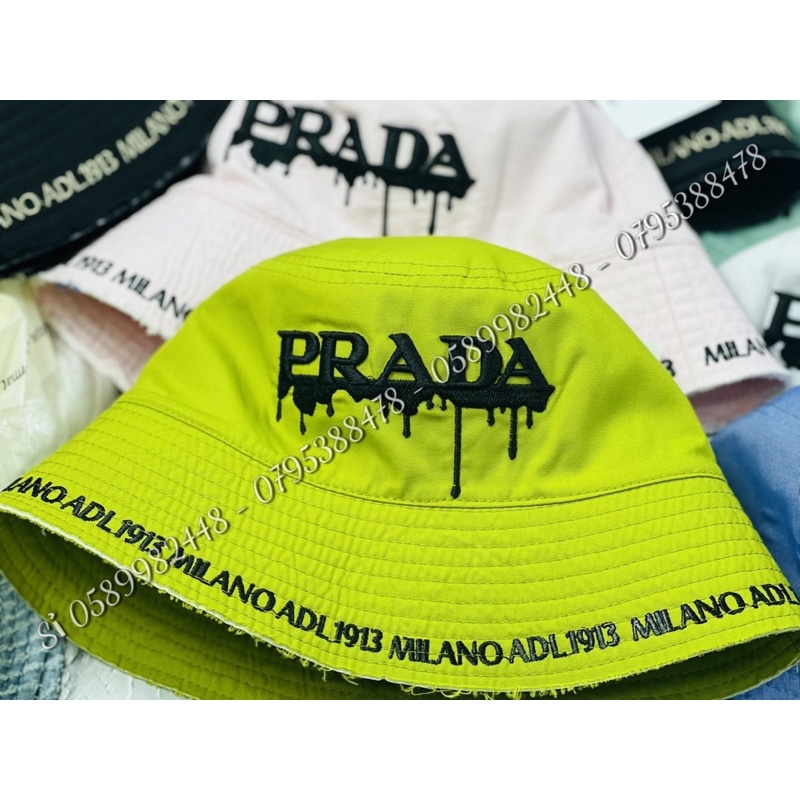 Mũ bucket vành cụp - nón tai bèo 2 mặt phối vành tưa thêu vành chữ P.R.A siêu đẹp chất xịn