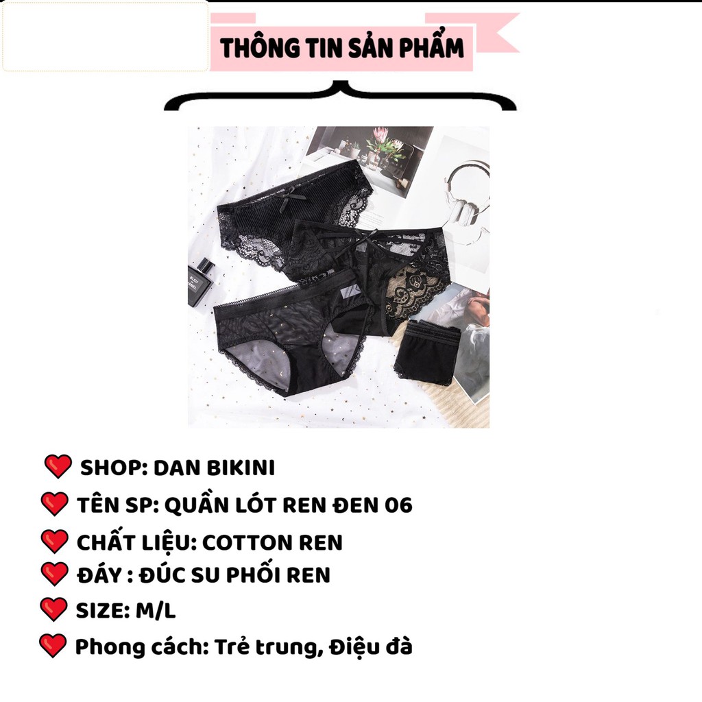 Quần Lót Nữ ❤️FREESHIP❤️ quần Lót Ren set 6 đen phối họa tiết điệu đà mã Ren06 | BigBuy360 - bigbuy360.vn