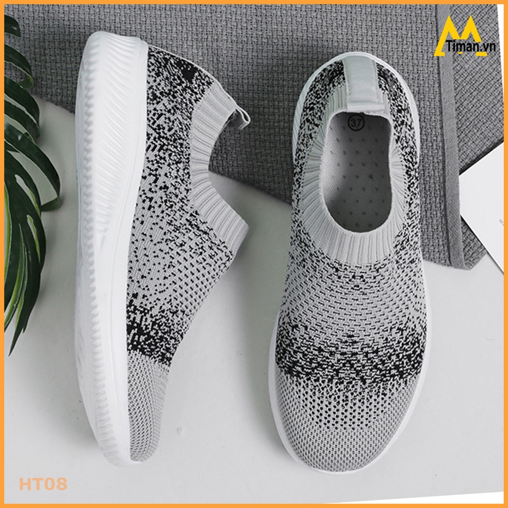 Giày thể thao nữ chất liệu vải sneaker độn đế đẹp màu trắng siêu nhẹ cho trung niên bảo hành 1 năm HT08 TIMAN