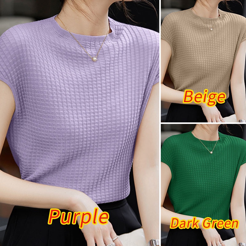 Áo kiểu Zanzea tay ngắn cổ tròn màu trơn thời trang cho nữ