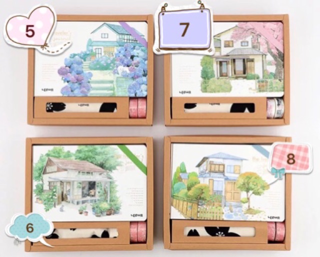 Sổ kế hoạch, sổ ghi chép siêu kute, có hộp kèm túi vải đựng sổ và 2 cuộn washi scrapbook