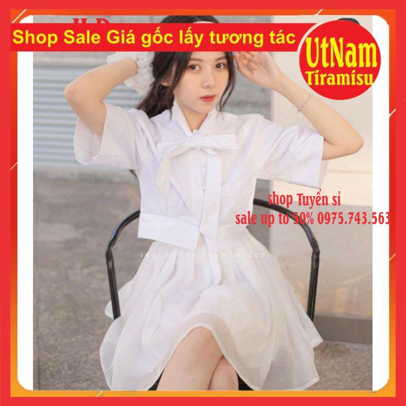 Set váy áo Croptop Buộc nơ + Chân Váy Xòe Hai Lớp Siêu Xinh Vintage ❤ Sét váy tiểu thư vintage