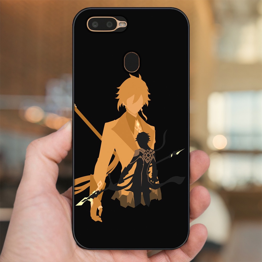 Ốp lưng Oppo A5S, A7, A12, F9 viền đen in hình Zhongli Genshin Impact