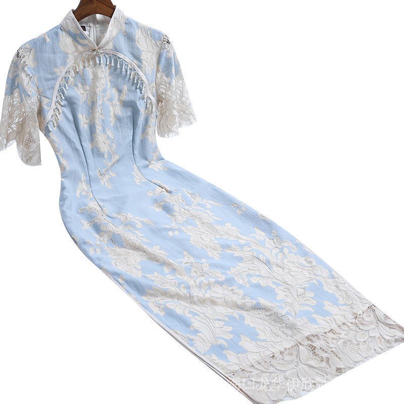 Sườn Xám Xanh Dương Eclipse Dáng Dài Tay Ngắn Phong Cách Trẻ Trung Thời Trang Mùa Hè 2022