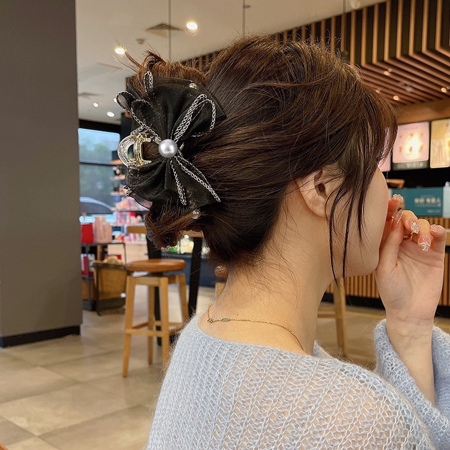 Kẹp Tóc Nơ Lưới Đính Ngọc Trai Thời Trang Hàn Quốc