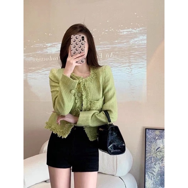 Áo khoác dạ tweed xanh cốm dáng lửng (ảnh tự chụp)SẴN