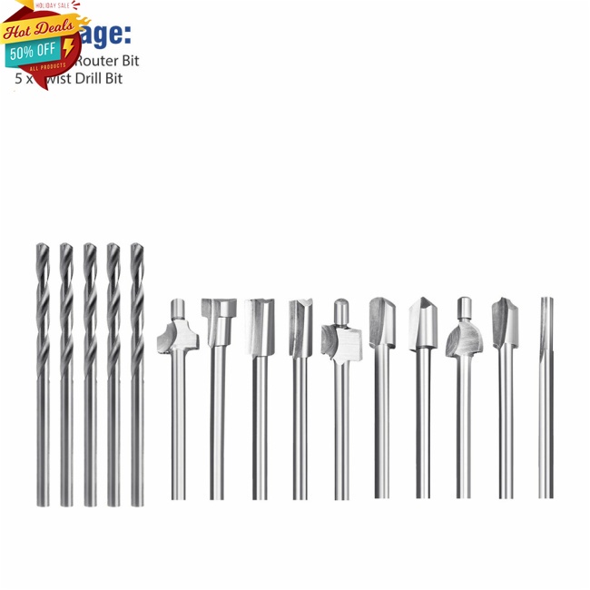 COD 15pcs 1/8&quot; 3mm Metal Shank Router Twist Drill Bit Set For Dremel Rotary Multi Cutting Tool