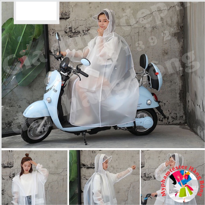 Áo mưa trắng đục cho cả nam và nữ, phong cách Hàn Quốc có kính che mặt trong suốt trắng chất xịn