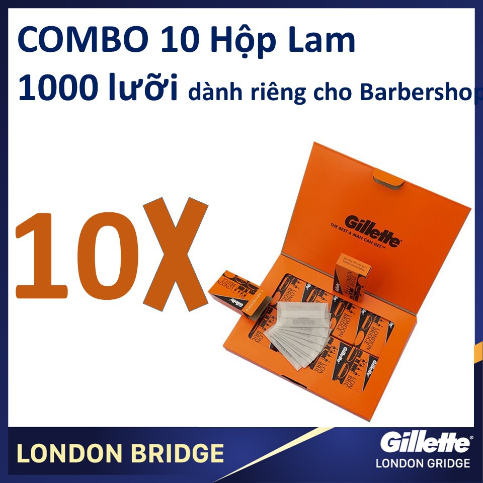 Combo 10 hộp lưỡi lam Gillette London Bridge (Cam) siêu béng dành cho Barbershop 100 cái/hộpX10