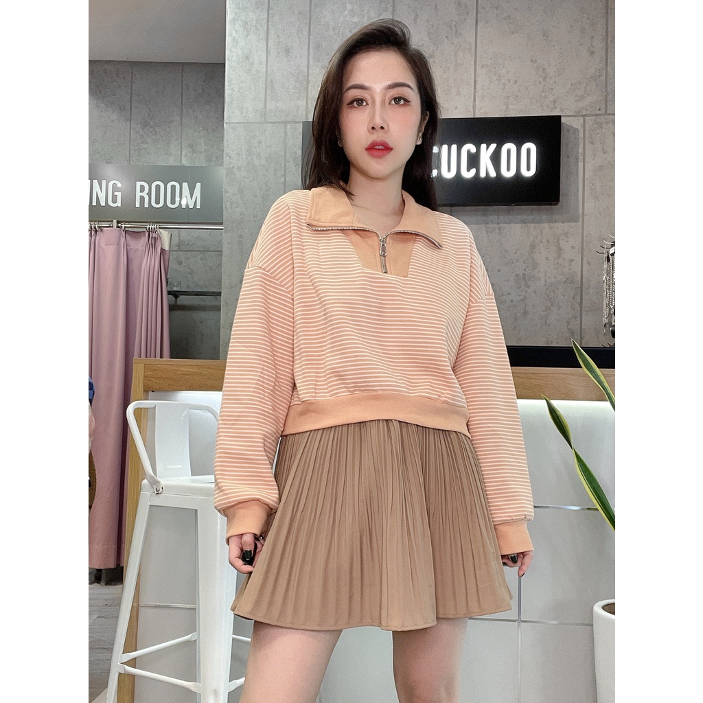 Áo Croptop Kẻ Ngang Khóa Cổ - Mã Số: Do816