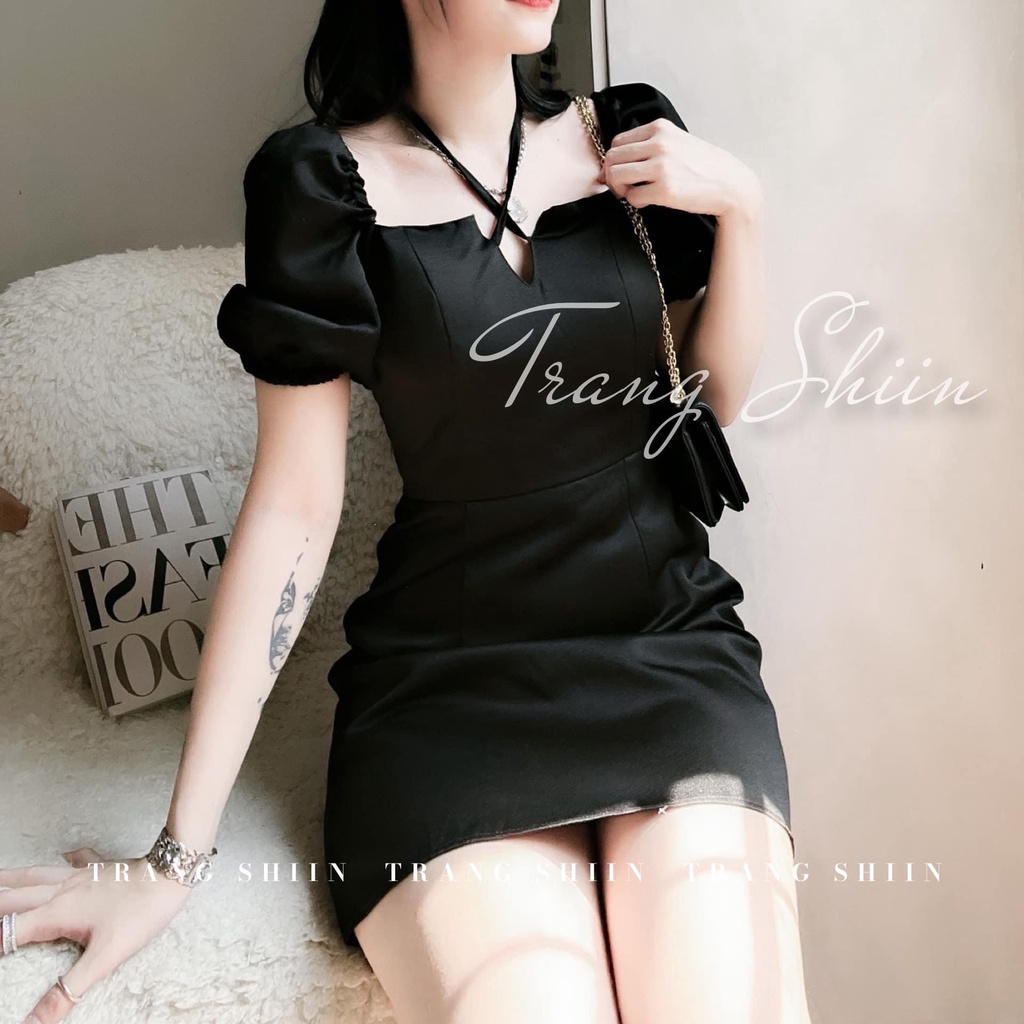 Váy đầm tay bồng thắt dây chéo