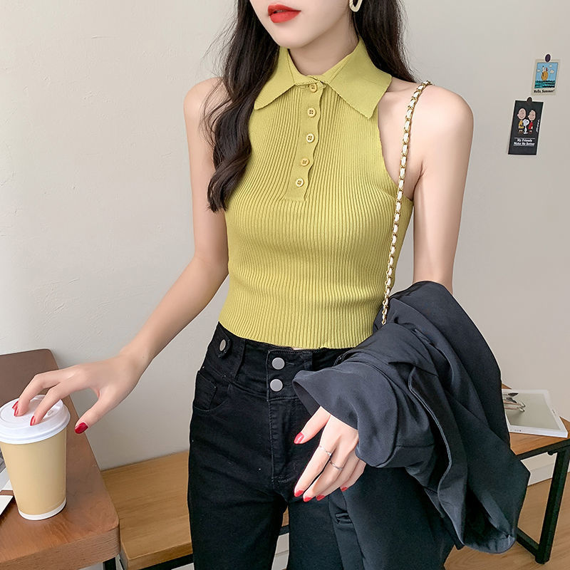 Áo croptop sát nách cổ bẻ dáng ôm quyến rũ dành cho nữ