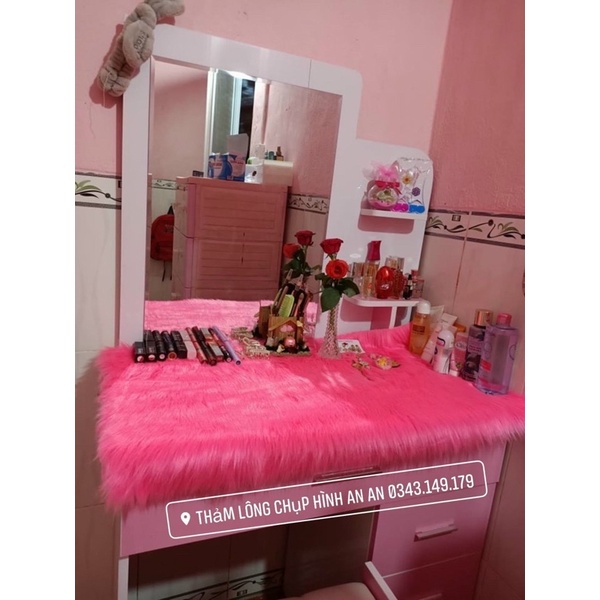 Thảm lông trải bàn trang điểm - Hồng kitty
