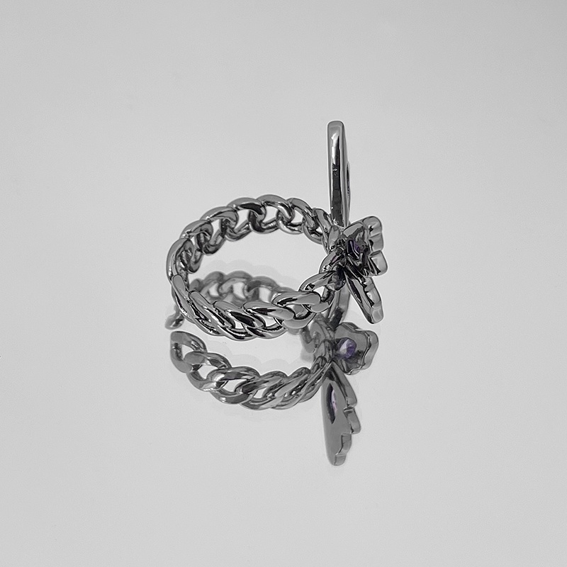 Nhẫn Hình Bướm Màu Đen / Tím Đính Đá Kim Cương Tím Phong Cách punk hip hop Hàn Quốc Có Thể Điều Chỉnh