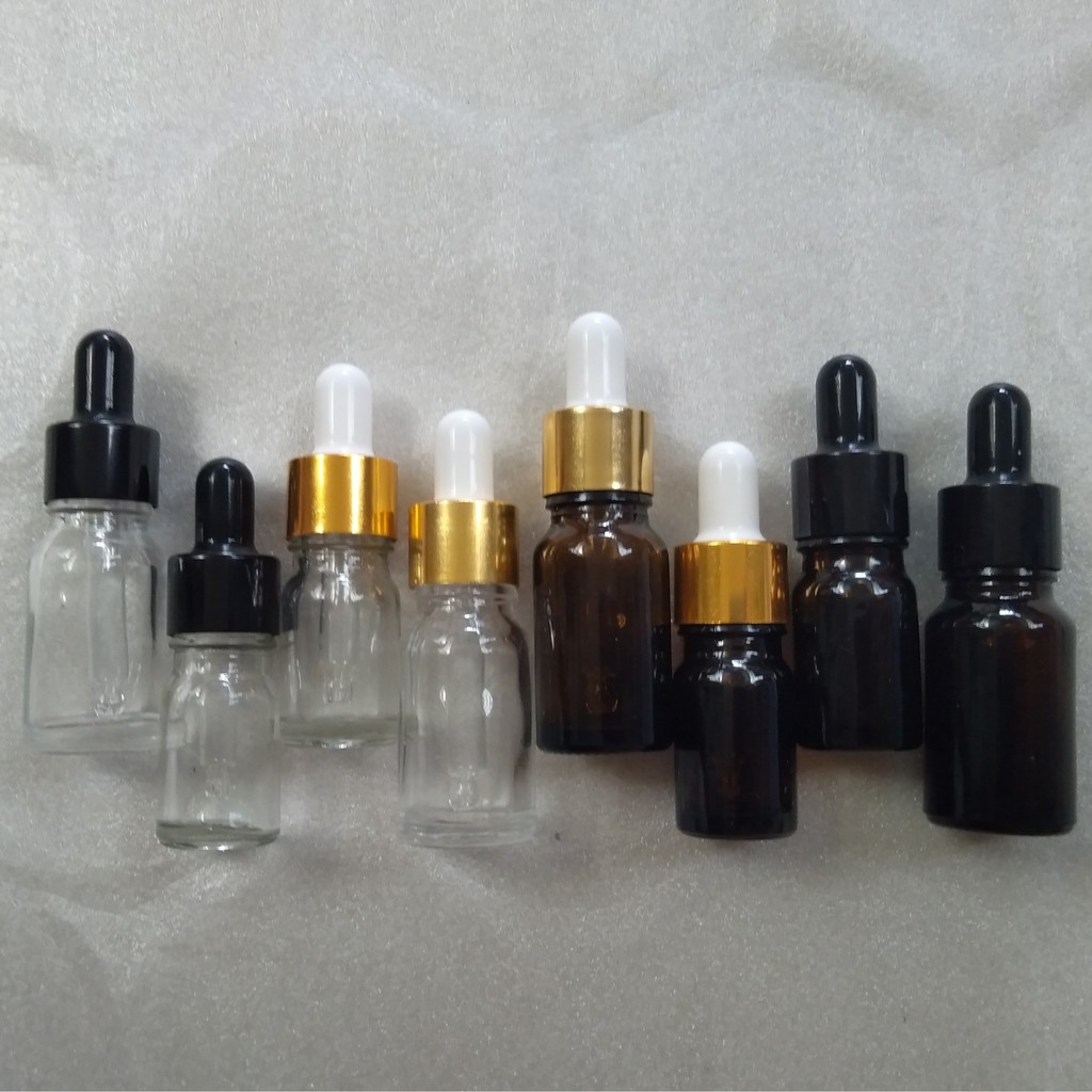 Lọ đựng tinh dầu bóp giọt khoen vàng, đen 5ml 10ml - Chai thủy tinh chiết serum