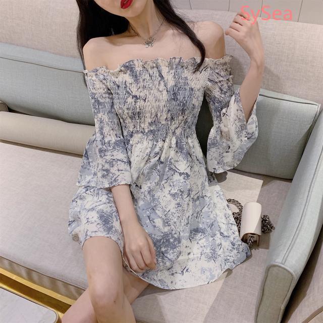 Váy tay loe trễ vai phong cách Retro mùa hè xinh xắn cho nữ