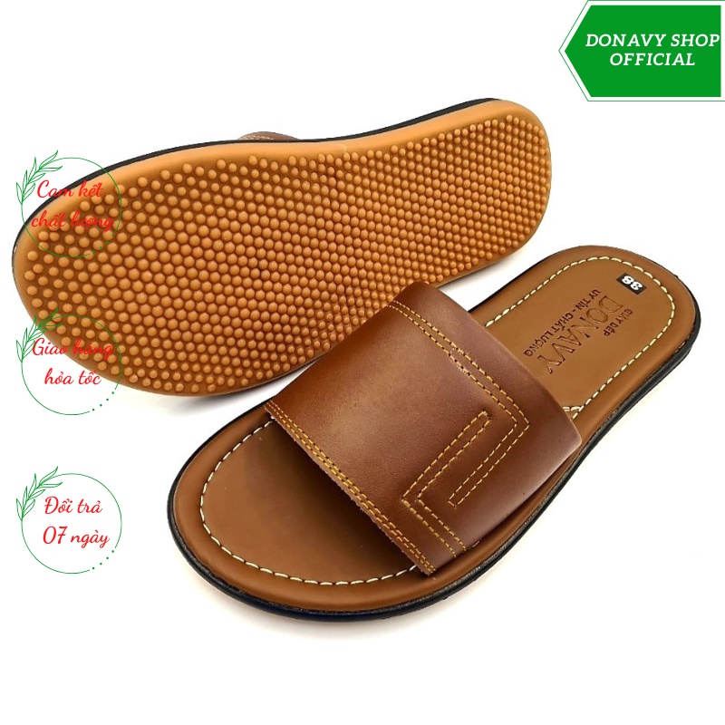 Dép Nam Da Bò Quai Ngang - Quai Có Thêu Hình Chữ L Nổi Bật D.2cl