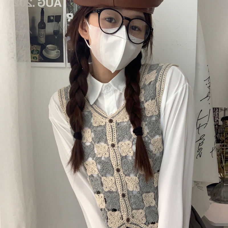 Áo khoác cardigan không tay cổ chữ V họa tiết sọc caro thời trang cho nữ