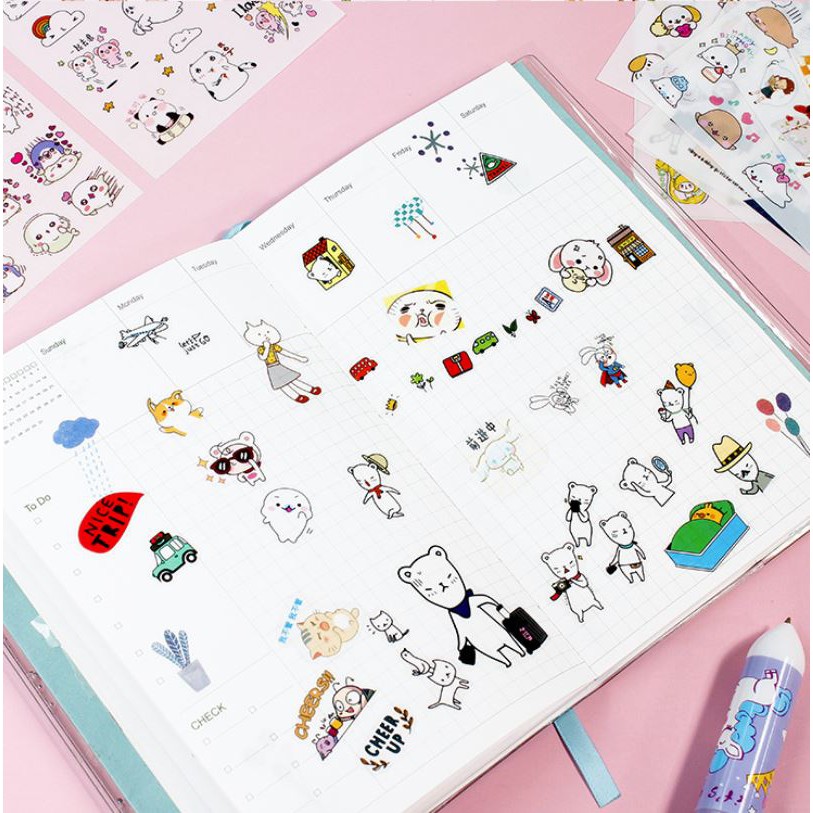 Bộ 06 Tấm Sticker Trang Trí Sổ Nhật Ký, điện thoại - Giao mẫu ngẫu nhiên - VPP Brendo