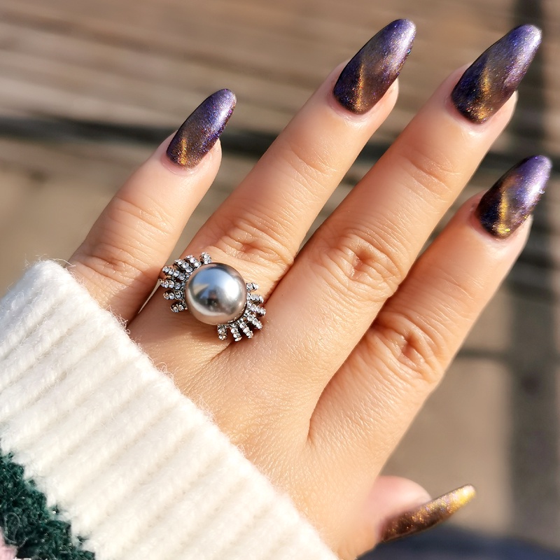 Nhẫn nữ SINLEERY JZ538 màu xám khảm zircon trắng thời trang sang trọng cổ điển
