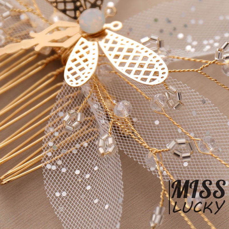 Lược Cài Tóc Hình Bướm Đính Đá Lấp Lánh Cho Cô Dâu