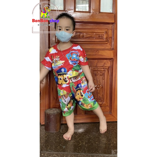 (C04_Kèm video) Hót Hót - Đồ bộ bé trai, có hình chú chó cứu hộ vải 3D mát lạnh có tay cho bé 3 tuổi - 7 tuổi